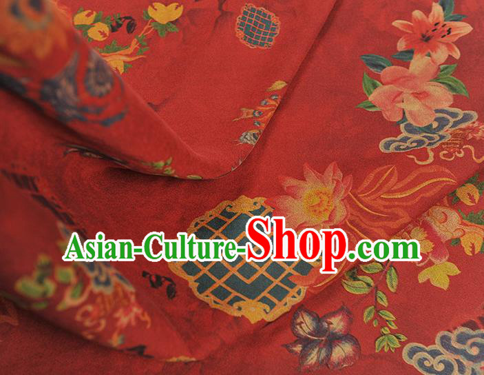 Top Gambiered Guangdong Gauze Chinese Traditional Cheongsam Lotus Pattern Red Silk Fabric Top Gambiered Guangdong Gauze Chinese Traditional Cheongsam Lotus Pattern Red Silk Fabric