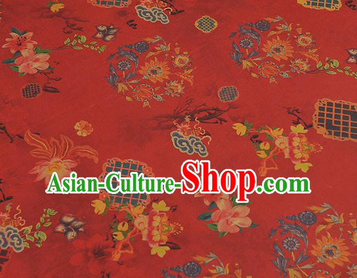 Top Gambiered Guangdong Gauze Chinese Traditional Cheongsam Lotus Pattern Red Silk Fabric Top Gambiered Guangdong Gauze Chinese Traditional Cheongsam Lotus Pattern Red Silk Fabric