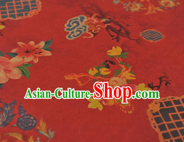 Top Gambiered Guangdong Gauze Chinese Traditional Cheongsam Lotus Pattern Red Silk Fabric Top Gambiered Guangdong Gauze Chinese Traditional Cheongsam Lotus Pattern Red Silk Fabric