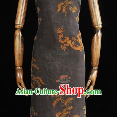 Top Cheongsam Black Gambiered Guangdong Gauze Fabric Chinese Traditional Dragon Phoenix Pattern Silk Drapery