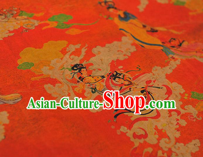 Top Grade Cheongsam Red Gambiered Guangdong Gauze Fabric Chinese Traditional Goddess Pattern Silk Drapery Top Grade Cheongsam Red Gambiered Guangdong Gauze Fabric Chinese Traditional Goddess Pattern Silk Drapery