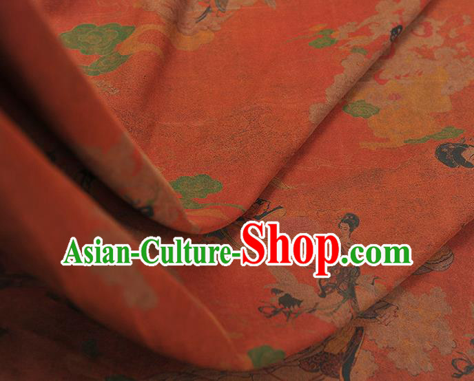Top Grade Chinese Traditional Goddess Pattern Silk Drapery Cheongsam Orange Gambiered Guangdong Gauze Fabric Top Grade Chinese Traditional Goddess Pattern Silk Drapery Cheongsam Orange Gambiered Guangdong Gauze Fabric