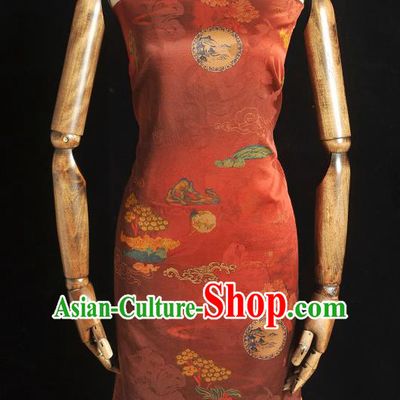 Top Grade Dark Red Silk Fabric Cheongsam Gambiered Guangdong Gauze Chinese Traditional Clouds Pattern Silk Drapery