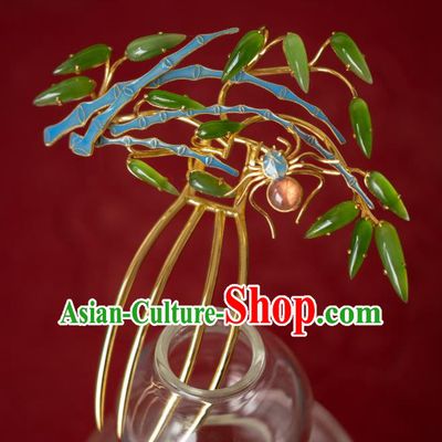 China Traditional Jade Bamboo Hair Comb Ancient Imperial Concubine Gems Hairpin Qing Dynasty Court Hair Accessories