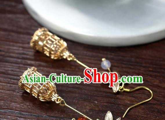 Handmade Chinese National Golden Birdcage Earrings Traditional Cheongsam Classical Ear Accessories Handmade Chinese National Golden Birdcage Earrings Traditional Cheongsam Classical Ear Accessories
