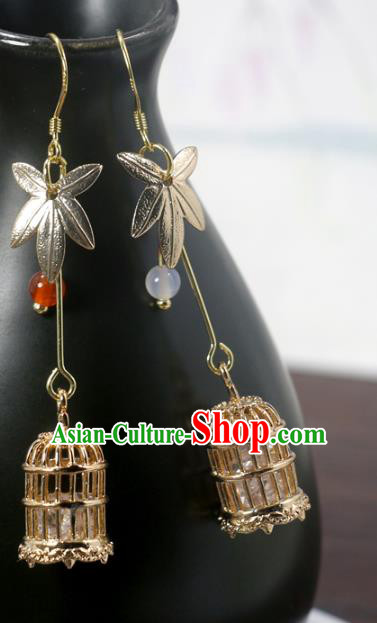 Handmade Chinese National Golden Birdcage Earrings Traditional Cheongsam Classical Ear Accessories Handmade Chinese National Golden Birdcage Earrings Traditional Cheongsam Classical Ear Accessories