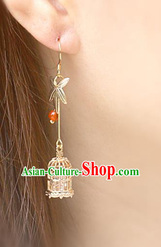 Handmade Chinese National Golden Birdcage Earrings Traditional Cheongsam Classical Ear Accessories Handmade Chinese National Golden Birdcage Earrings Traditional Cheongsam Classical Ear Accessories