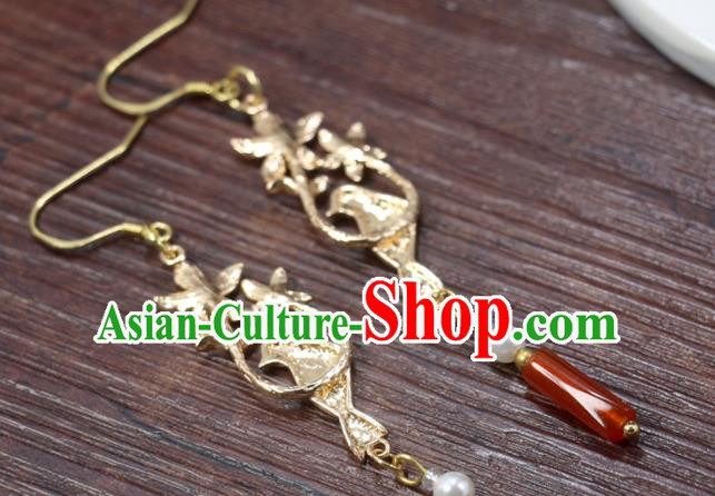 Handmade Chinese National New Year Earrings Traditional Cheongsam Classical Golden Bird Ear Accessories Handmade Chinese National New Year Earrings Traditional Cheongsam Classical Golden Bird Ear Accessories