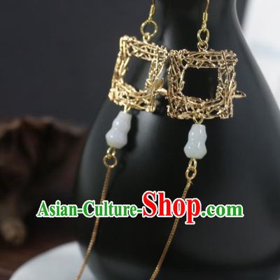 Handmade Chinese National Long Tassel Earrings Traditional Cheongsam Classical Jade Gourd Ear Accessories