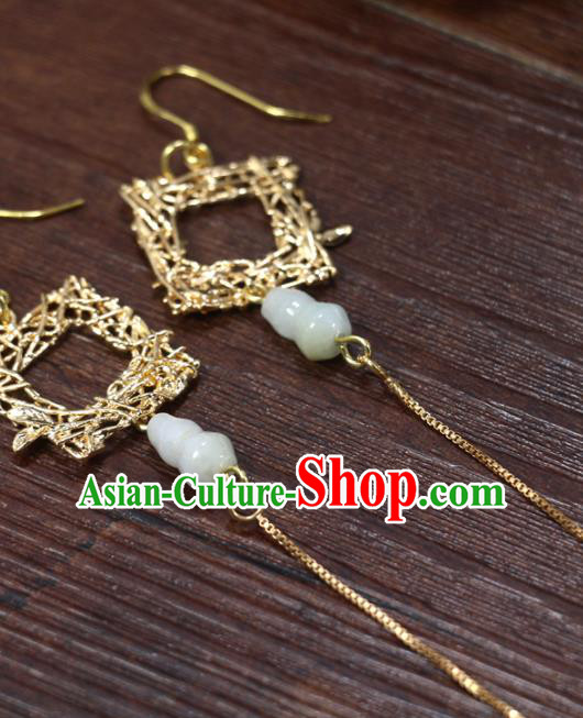 Handmade Chinese National Long Tassel Earrings Traditional Cheongsam Classical Jade Gourd Ear Accessories Handmade Chinese National Long Tassel Earrings Traditional Cheongsam Classical Jade Gourd Ear Accessories