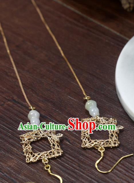 Handmade Chinese National Long Tassel Earrings Traditional Cheongsam Classical Jade Gourd Ear Accessories Handmade Chinese National Long Tassel Earrings Traditional Cheongsam Classical Jade Gourd Ear Accessories