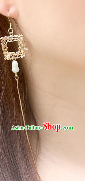 Handmade Chinese National Long Tassel Earrings Traditional Cheongsam Classical Jade Gourd Ear Accessories Handmade Chinese National Long Tassel Earrings Traditional Cheongsam Classical Jade Gourd Ear Accessories
