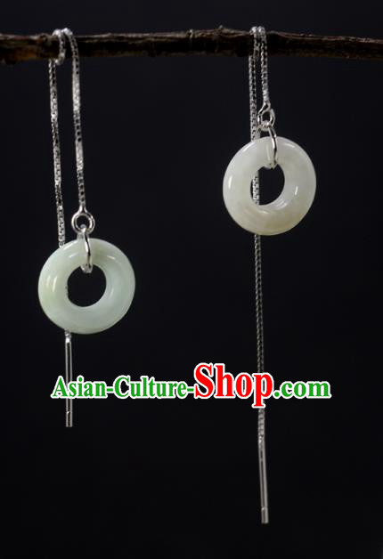 Handmade Chinese National Silver Earrings Traditional Cheongsam Classical Jade Ring Ear Accessories Handmade Chinese National Silver Earrings Traditional Cheongsam Classical Jade Ring Ear Accessories