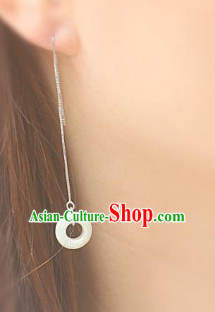Handmade Chinese National Silver Earrings Traditional Cheongsam Classical Jade Ring Ear Accessories Handmade Chinese National Silver Earrings Traditional Cheongsam Classical Jade Ring Ear Accessories