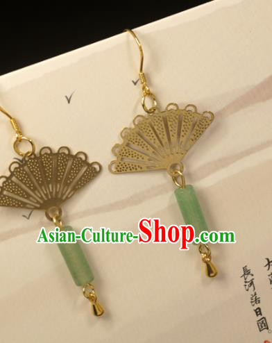 Handmade Chinese National Jade Tassel Earrings Traditional Cheongsam Classical Golden Fan Ear Accessories Handmade Chinese National Jade Tassel Earrings Traditional Cheongsam Classical Golden Fan Ear Accessories