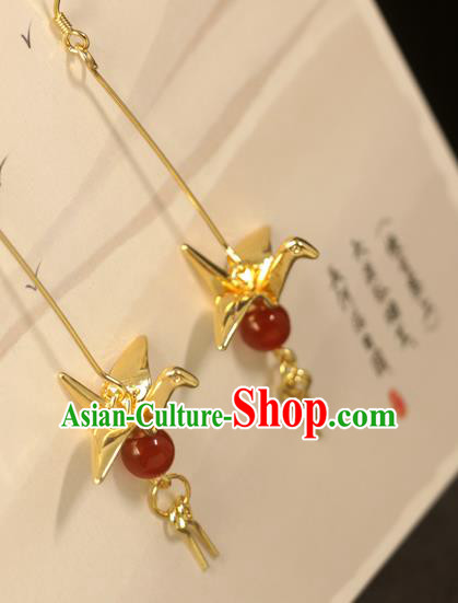 Handmade Chinese National Golden Paper Crane Earrings Traditional Cheongsam Classical Ear Accessories Handmade Chinese National Golden Paper Crane Earrings Traditional Cheongsam Classical Ear Accessories