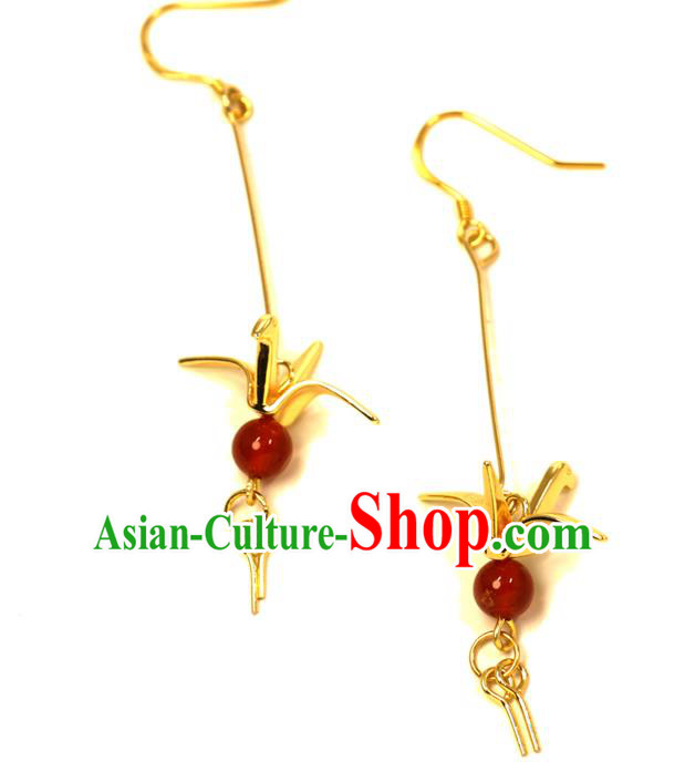 Handmade Chinese National Golden Paper Crane Earrings Traditional Cheongsam Classical Ear Accessories Handmade Chinese National Golden Paper Crane Earrings Traditional Cheongsam Classical Ear Accessories