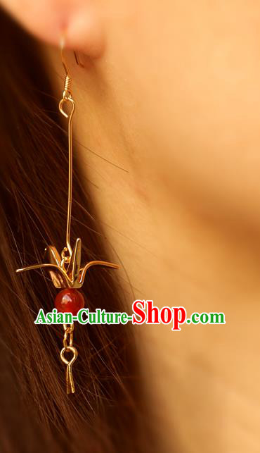 Handmade Chinese National Golden Paper Crane Earrings Traditional Cheongsam Classical Ear Accessories Handmade Chinese National Golden Paper Crane Earrings Traditional Cheongsam Classical Ear Accessories