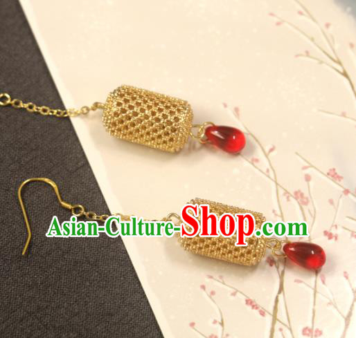 Handmade Traditional Cheongsam Classical Ear Accessories Chinese National Golden Lantern Earrings Handmade Traditional Cheongsam Classical Ear Accessories Chinese National Golden Lantern Earrings