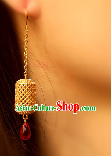 Handmade Traditional Cheongsam Classical Ear Accessories Chinese National Golden Lantern Earrings Handmade Traditional Cheongsam Classical Ear Accessories Chinese National Golden Lantern Earrings