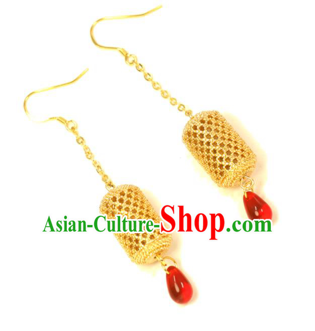 Handmade Traditional Cheongsam Classical Ear Accessories Chinese National Golden Lantern Earrings Handmade Traditional Cheongsam Classical Ear Accessories Chinese National Golden Lantern Earrings