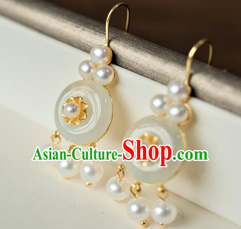 China Traditional Qing Dynasty Jade Earrings Ancient Imperial Concubine Ear Jewelry Accessories