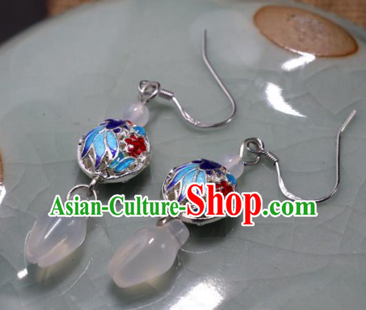 Handmade Traditional White Chalcedony Ear Accessories Chinese National Cloisonne Earrings Handmade Traditional White Chalcedony Ear Accessories Chinese National Cloisonne Earrings