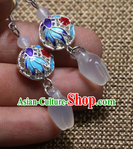 Handmade Traditional White Chalcedony Ear Accessories Chinese National Cloisonne Earrings Handmade Traditional White Chalcedony Ear Accessories Chinese National Cloisonne Earrings