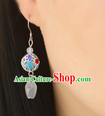 Handmade Traditional White Chalcedony Ear Accessories Chinese National Cloisonne Earrings Handmade Traditional White Chalcedony Ear Accessories Chinese National Cloisonne Earrings