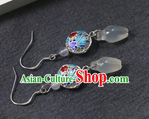 Handmade Traditional White Chalcedony Ear Accessories Chinese National Cloisonne Earrings Handmade Traditional White Chalcedony Ear Accessories Chinese National Cloisonne Earrings