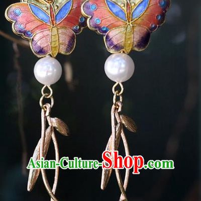 Handmade Traditional Cloisonne Butterfly Ear Accessories Chinese National Earrings