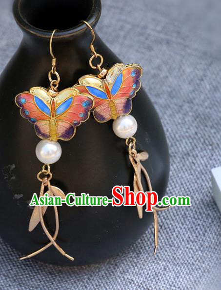 Handmade Traditional Cloisonne Butterfly Ear Accessories Chinese National Earrings Handmade Traditional Cloisonne Butterfly Ear Accessories Chinese National Earrings