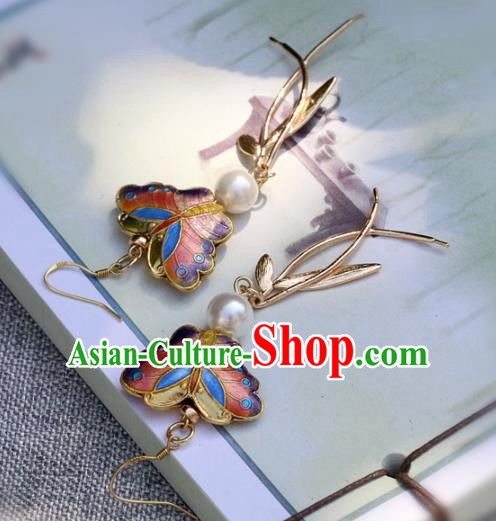 Handmade Traditional Cloisonne Butterfly Ear Accessories Chinese National Earrings Handmade Traditional Cloisonne Butterfly Ear Accessories Chinese National Earrings