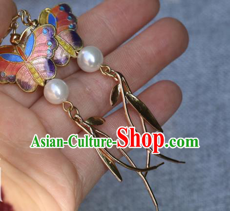 Handmade Traditional Cloisonne Butterfly Ear Accessories Chinese National Earrings Handmade Traditional Cloisonne Butterfly Ear Accessories Chinese National Earrings