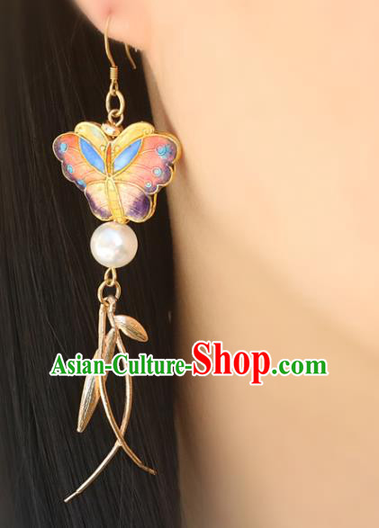 Handmade Traditional Cloisonne Butterfly Ear Accessories Chinese National Earrings Handmade Traditional Cloisonne Butterfly Ear Accessories Chinese National Earrings