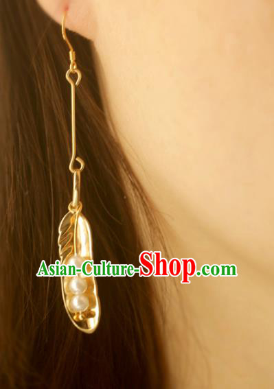 Handmade Traditional Classical Cheongsam Ear Accessories Chinese National Golden Leaf Earrings Handmade Traditional Classical Cheongsam Ear Accessories Chinese National Golden Leaf Earrings