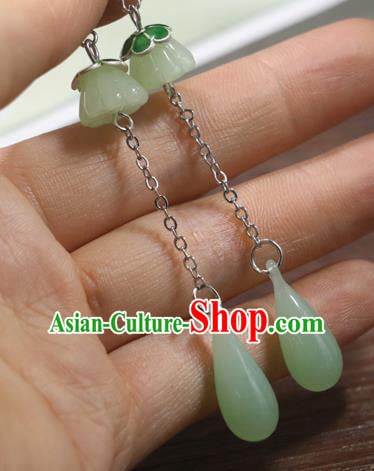 Handmade Traditional Jade Lotus Seedpod Ear Accessories Chinese National Long Earrings