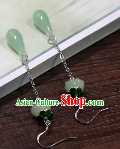 Handmade Traditional Jade Lotus Seedpod Ear Accessories Chinese National Long Earrings