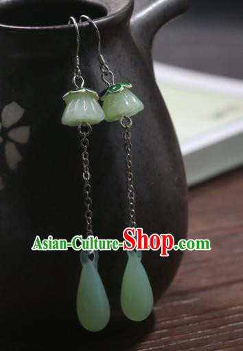 Handmade Traditional Jade Lotus Seedpod Ear Accessories Chinese National Long Earrings