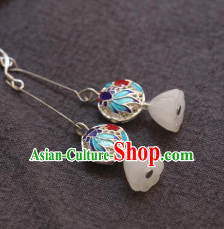 Handmade Traditional White Jade Lotus Seedpod Ear Accessories Chinese National Blueing Goldfish Earrings Handmade Traditional White Jade Lotus Seedpod Ear Accessories Chinese National Blueing Goldfish Earrings