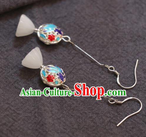 Handmade Traditional White Jade Lotus Seedpod Ear Accessories Chinese National Blueing Goldfish Earrings Handmade Traditional White Jade Lotus Seedpod Ear Accessories Chinese National Blueing Goldfish Earrings