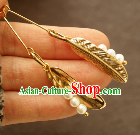 Handmade Traditional Classical Cheongsam Ear Accessories Chinese National Golden Leaf Earrings Handmade Traditional Classical Cheongsam Ear Accessories Chinese National Golden Leaf Earrings