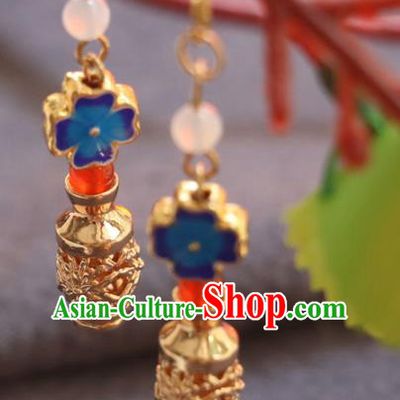 Handmade Traditional Golden Vase Ear Accessories Chinese National Enamel Earrings