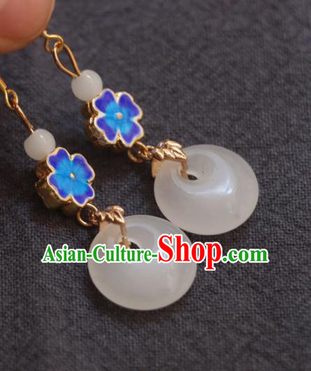 Handmade Traditional Enamel Flower Ear Accessories Chinese National White Jade Ring Earrings Handmade Traditional Enamel Flower Ear Accessories Chinese National White Jade Ring Earrings