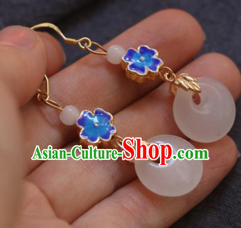 Handmade Traditional Enamel Flower Ear Accessories Chinese National White Jade Ring Earrings Handmade Traditional Enamel Flower Ear Accessories Chinese National White Jade Ring Earrings