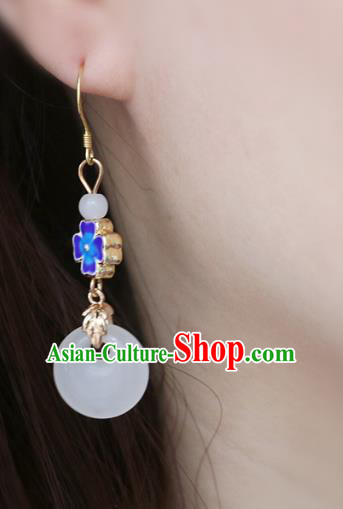 Handmade Traditional Enamel Flower Ear Accessories Chinese National White Jade Ring Earrings Handmade Traditional Enamel Flower Ear Accessories Chinese National White Jade Ring Earrings