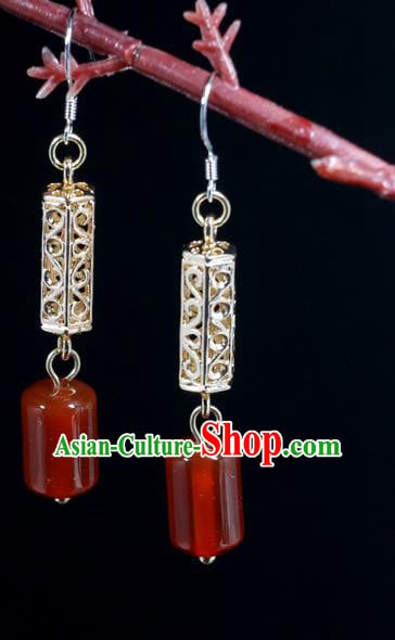 Handmade Traditional Agate Ear Accessories Chinese National New Year Golden Earrings