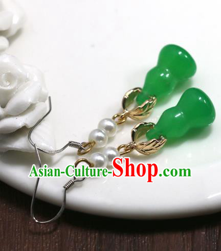 Handmade Traditional Green Jade Gourd Ear Accessories Chinese Hanfu Jewelry National Earrings Handmade Traditional Green Jade Gourd Ear Accessories Chinese Hanfu Jewelry National Earrings