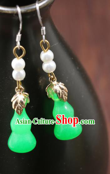 Handmade Traditional Green Jade Gourd Ear Accessories Chinese Hanfu Jewelry National Earrings Handmade Traditional Green Jade Gourd Ear Accessories Chinese Hanfu Jewelry National Earrings