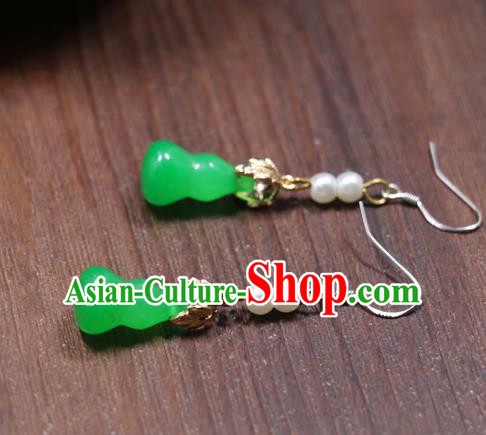 Handmade Traditional Green Jade Gourd Ear Accessories Chinese Hanfu Jewelry National Earrings Handmade Traditional Green Jade Gourd Ear Accessories Chinese Hanfu Jewelry National Earrings